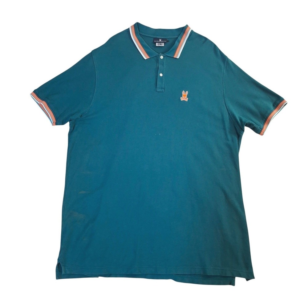 Psycho Bunny‎ Polo Shirt Men's 3XLT Green Teal Pima Cotton Logo Tipping